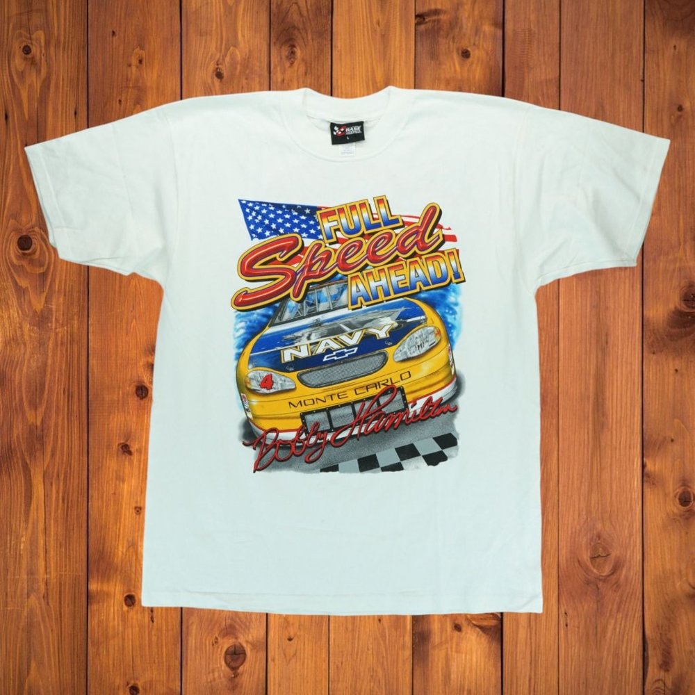 Chase Authentics Navy Full‎ Speed Ahead Bobby Hamilton #4 Large L Men's